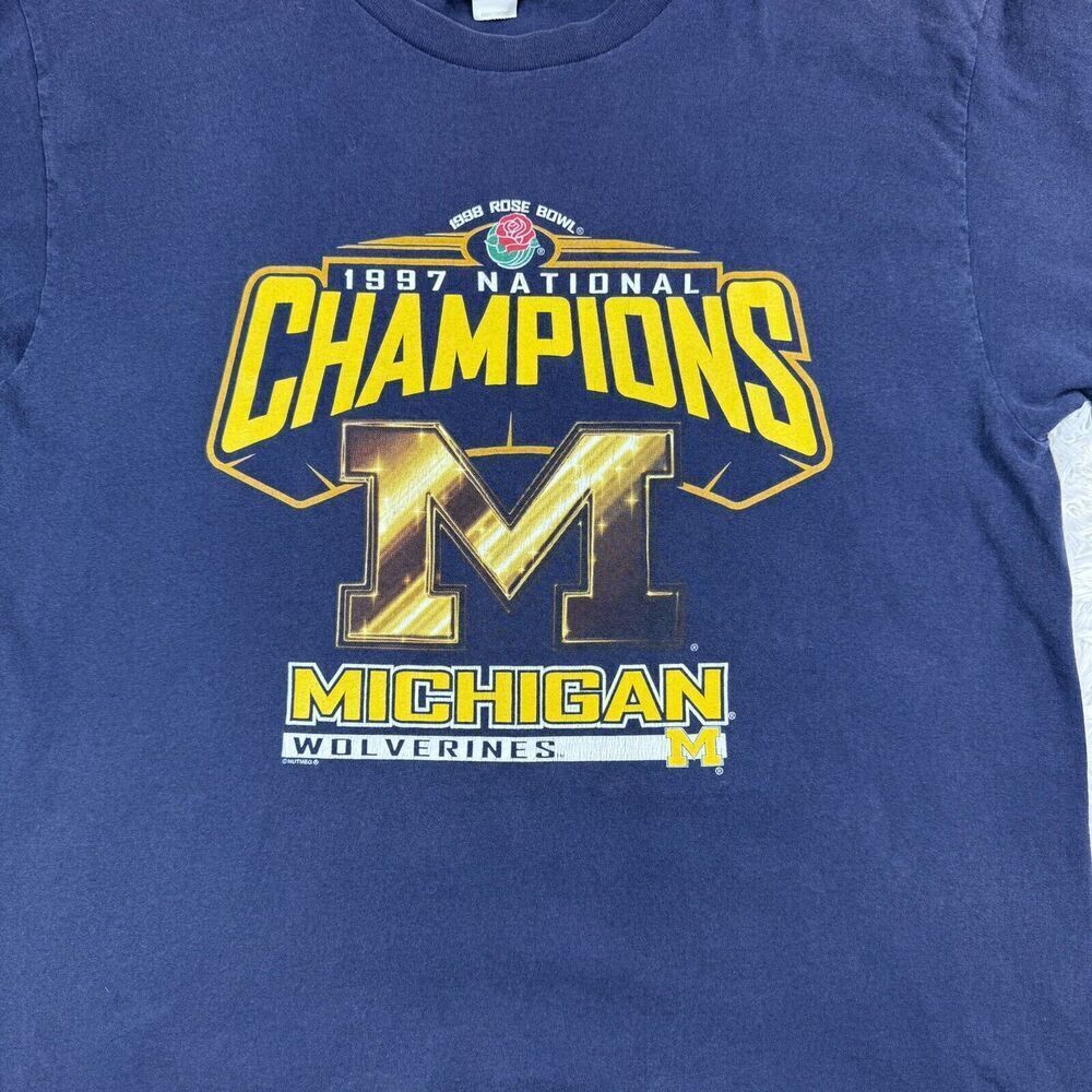 1997 Rose Bowl Michigan Champions T Shirt Vintage Football LEE Sport Tag Sz XL - Picture 2 of 10